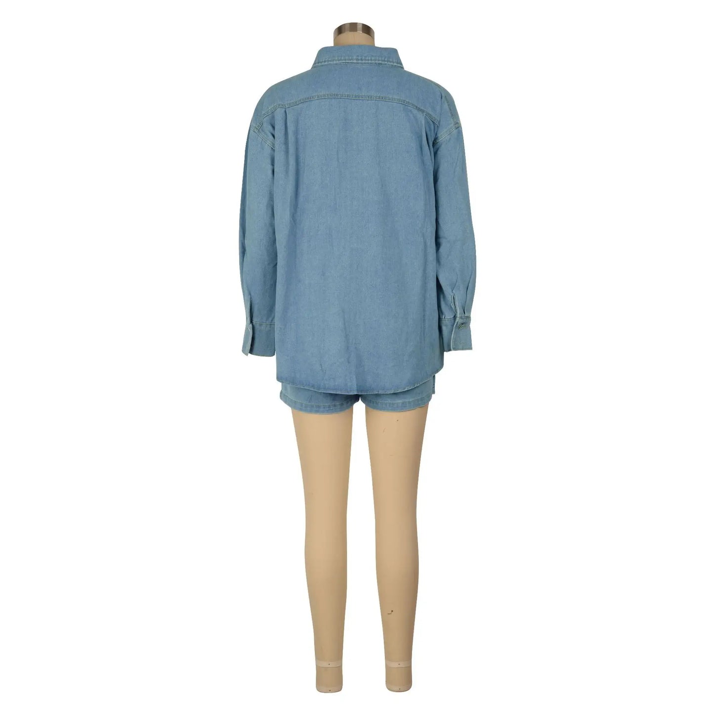 Denim Two Piece Sets Women 2024 Autumn Outfits Single Breasted Turn Down Collar Pockets Jacket Shorts Suit Short Pants Ensemble