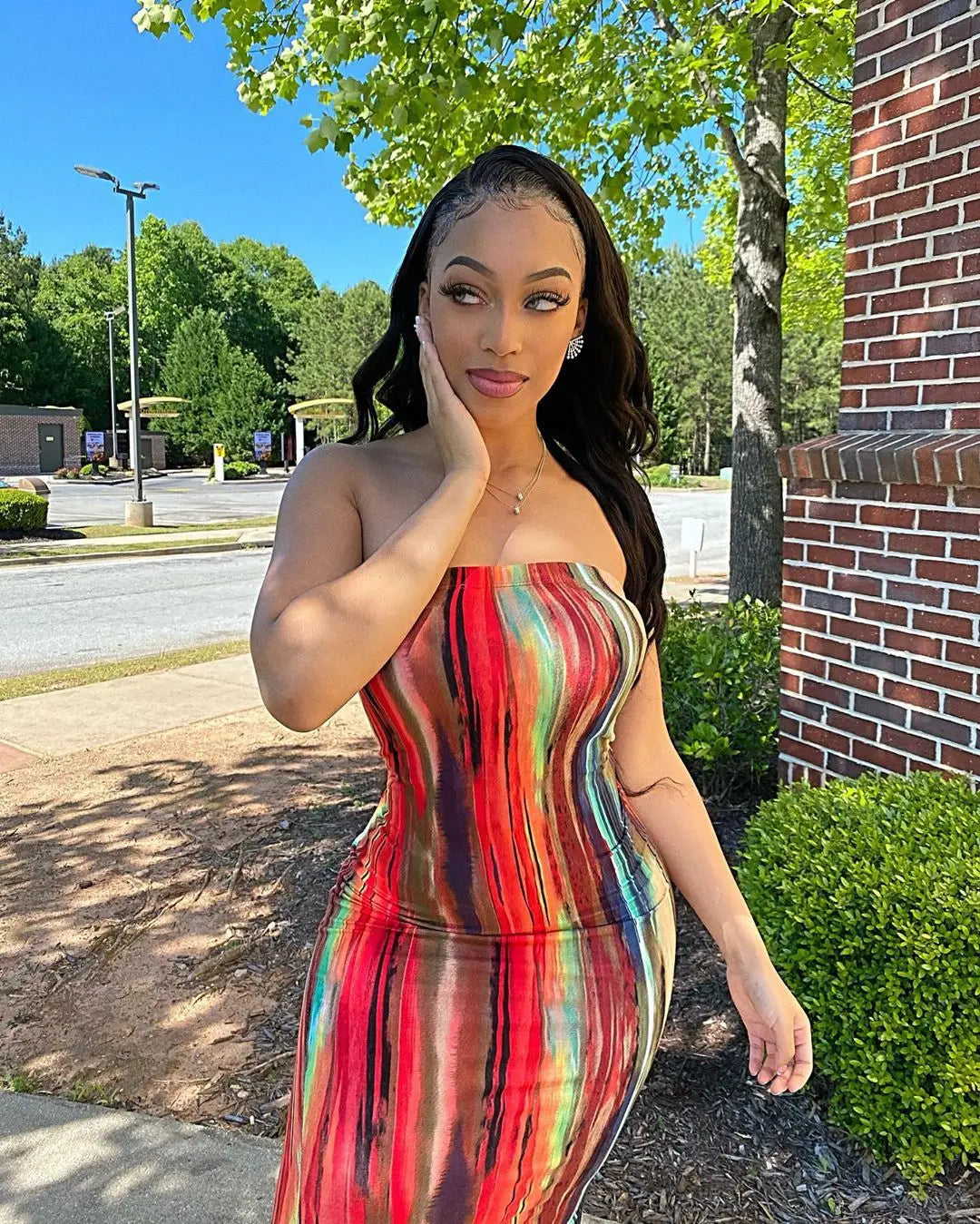 Spring/Summer Women's Colorful Tie Dye Print Off Shoulder Wrapped Chest Dress