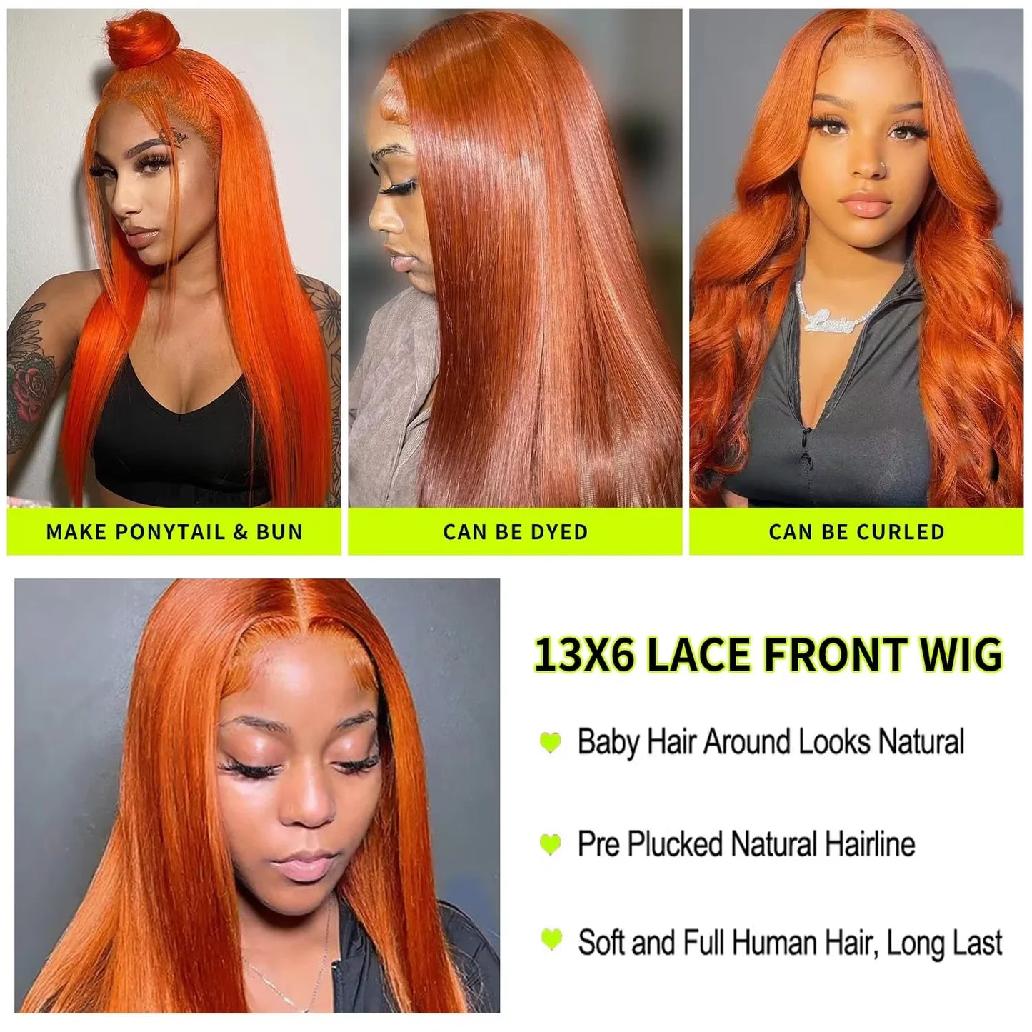 Brazilian Straight #350 Ginger Orange 13x6 HD Lace Front Human Hair Wigs 13x4 Glueless Lace Frontal Wig Closure Wigs For Women