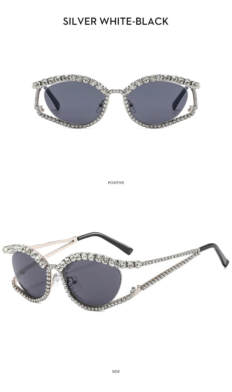 XJiea 2024 Designer Strass-Sonnenbrille für Damen Luxusmarken-Mode-Steampunk-Herrenbrille Party-Strand-Schatten-Accessoire