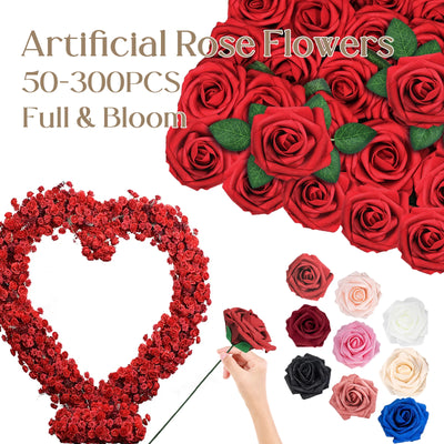 50-200PCS Künstliche Rosen Blumen Schaumblumen mit Stielen Gefälschte Rosen für DIY Hochzeitssträuße Mittelstücke Valentinstag