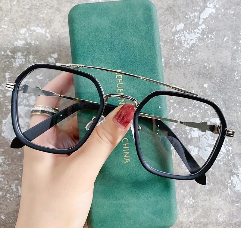 -1 -1.5-2-2.5-3 Doppelsteg Quadratische Myopie Brille Herren Damen Retro Anti-Blaulicht Kurzsichtigkeit mit Sehstärke Computerbrille