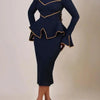 Elegantes Damen-Bürokleid, Rundhals, Rüschenkante, Langarm, Formelles Business, Farbblock, A-Linien-Berufskleidung, Neuer Stil