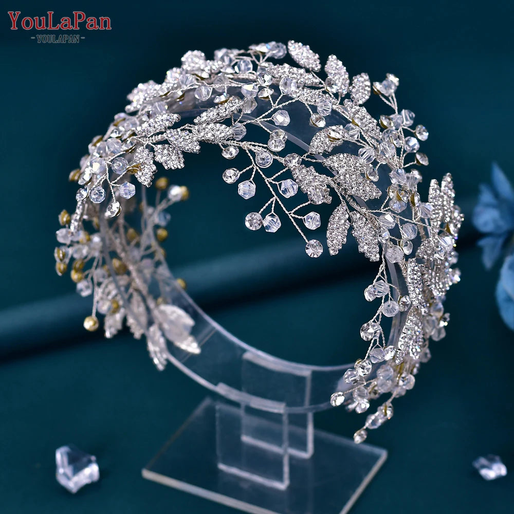 YouLaPan Luxury Bridal Hair Tiara Rhinestone Headband Handmade Wedding Hair Accessories Women Headdress Pageant Headpiece HP398