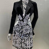 2024 Luxus Diamanten Quasten Sexy Cut-Out Gekerbte Schwarze Minikleid Damen Abendparty Vestido Feiern Club Party Outfit
