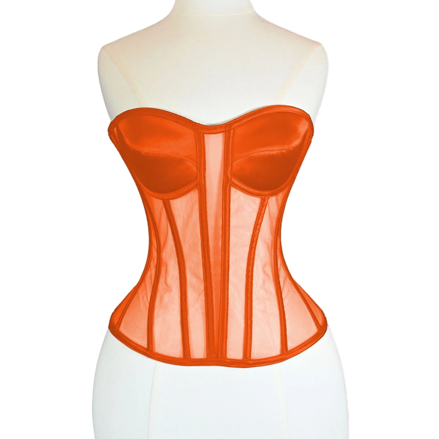 Women Mesh Corset Bustier With Cups Overbust Tight Shaping Tops Strapless Transparent Bodice Slimm Waist Wedding Lace Up Boned