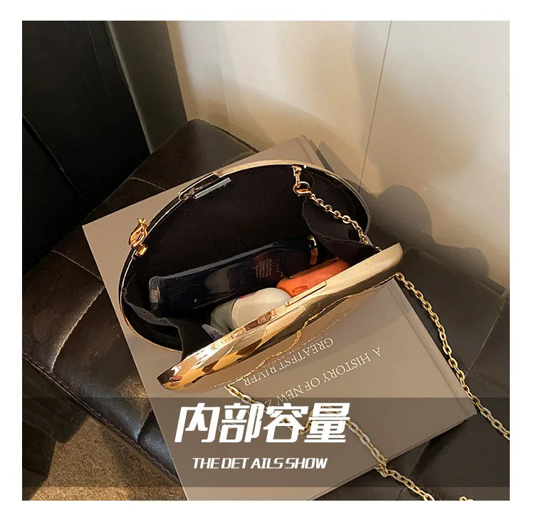 Golden Acrylic Women Hobo Bags Luxury Designer Clear Beach Handbags Dinner Party Wedding Round Top Handle Evening Clutch Purse