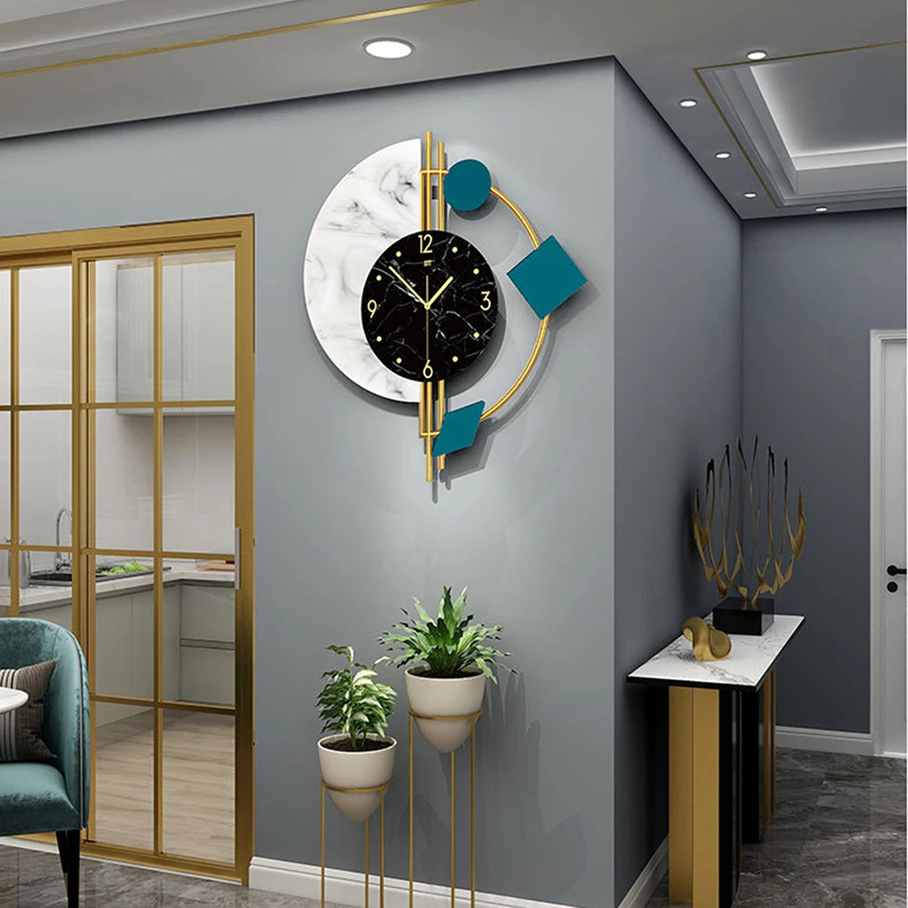 Geräuschlose Wanduhr für Wohnzimmer Schlafzimmer Wanddekorationen Kreative Halbkreis Marmor Quarz Wanduhr Geschenk