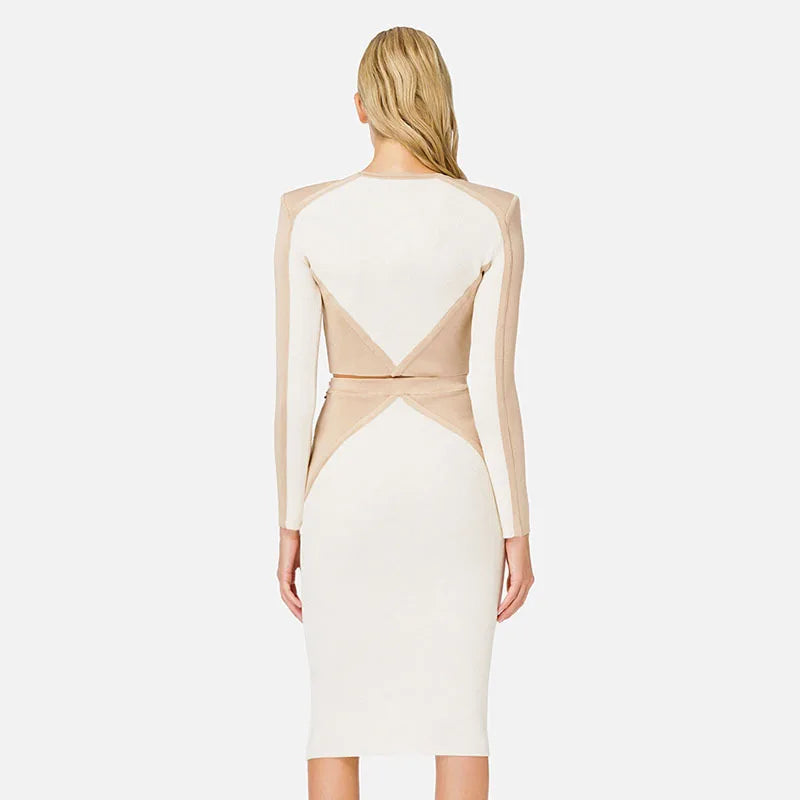 Slim fit party bandage suit elegant set long sleeved dress slim fit fashionable clothing set spring club outfit