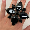 Fashion Black Crystal Ring Large for Women Free Shipping Luxury Adjustable Accessories Rhinestone Exaggerate Ring Finger Jewelry