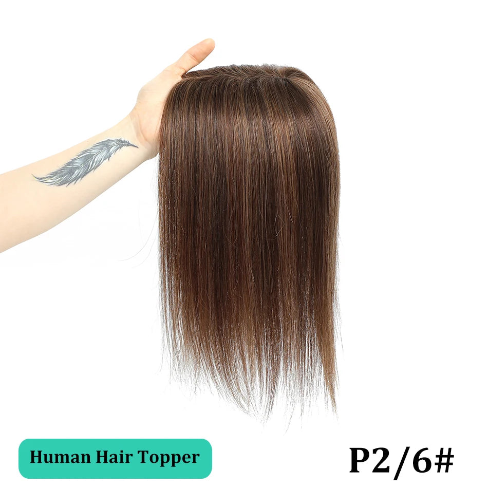 25-45cm Womens Hair Topper with Clips 100% Remy Human Hair Toppers for Thin Hair Natural Color Clip In One Piece Hair Extensions