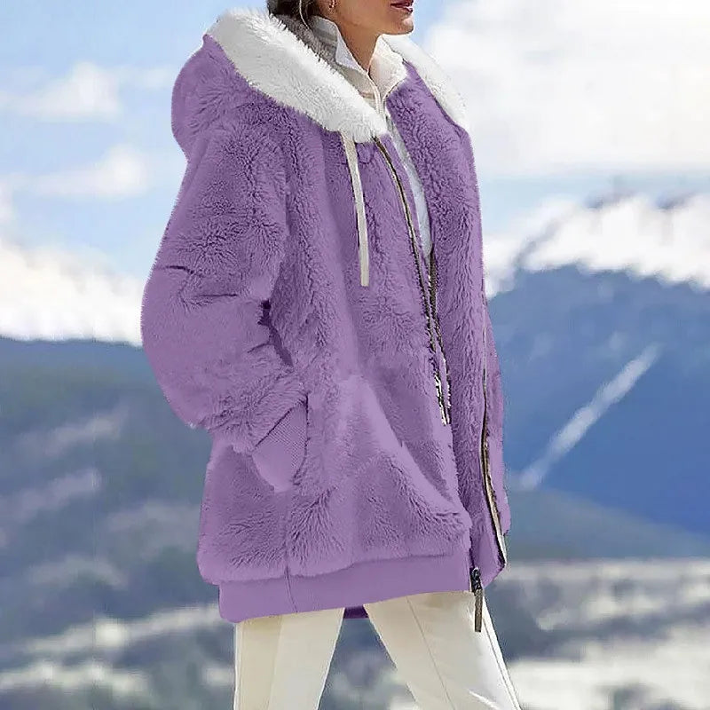 Autumn Winter Fashion Women's Coat New Casual Hooded Zipper Lady Clothes Cashmere Female Fleece Jacket Solid Color Ladies Coats
