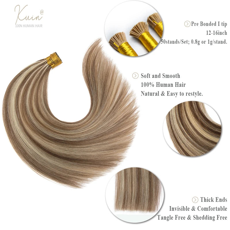 Straight I Tip Hair Extensions 12-26inch Human Hair Remy Fusion Hair Extensions 50pcs/ Set Keratin Capsule Brown Blonde Color