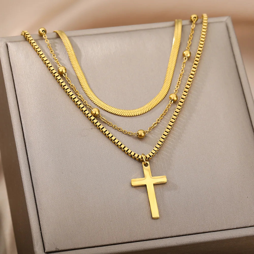 Double Layer Hollow Clavicle Chain Stainless Steel Necklace For Women Punk Hip-Hop Streetwear Jewelry Dropshipping