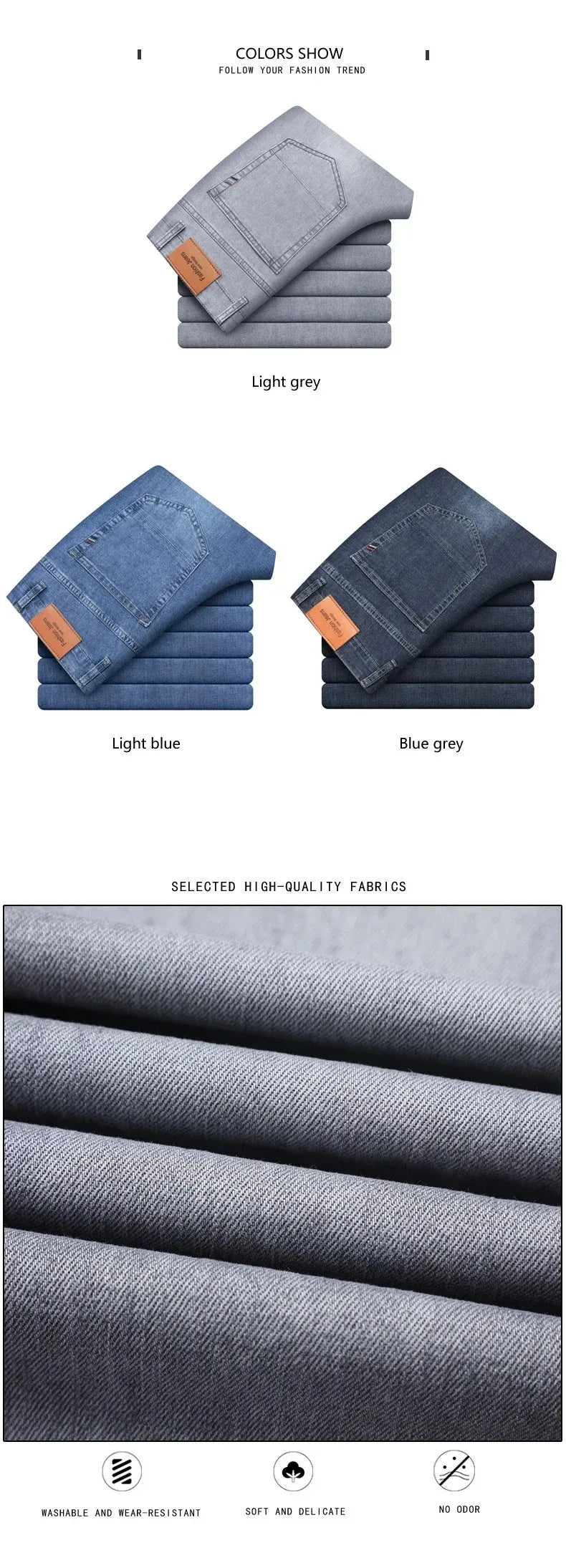 Sommer elastische Herrenjeans Mode Grau Bequeme Business Straight Stretch Baumwolle Casual Denim Hose Marke Männliche Dünne Hosen