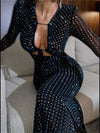 Tossy Glitter Hollow Out See-Through Maxi Dress Female Sexy Lace-Up Club High Waist Patchwork Sparkle Bandage Women Long Dress