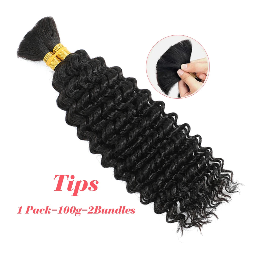 Menschenhaar zum Flechten, Tiefwellen-Bulk zum Flechten, ohne Tressen, Tief gelocktes Flechthaar für Boho Braids, brasilianisches Echthaar