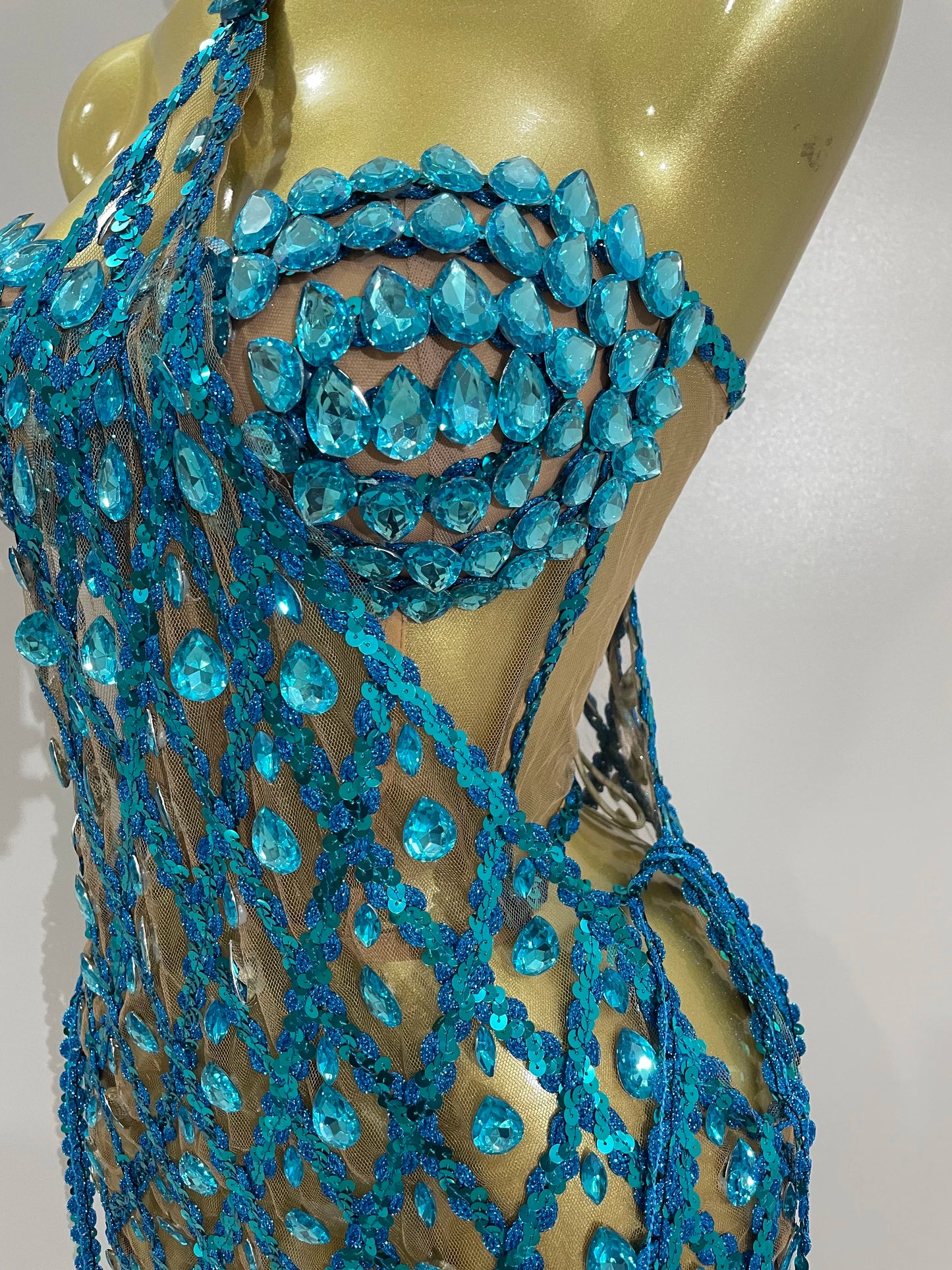 Sexy Sparkly Sequin Diamond Mesh Transparent Two Piece Set Women Celebrate Evening Party Birthday Dress Stage Photo Shoot Wear