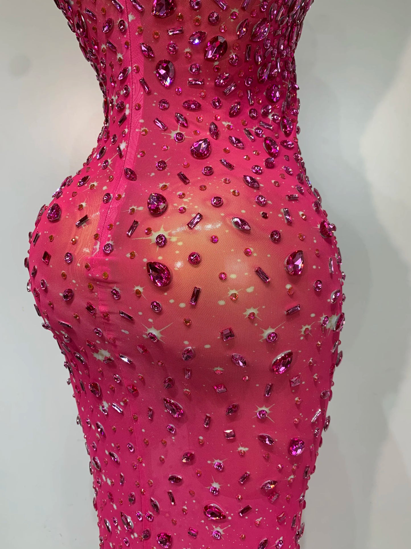 Luxury Rhinestones Sexy Mesh See Through Bodycon Dress Women Birthday Evening Cocktail party Gown Red Carpet Club Stage Outfit