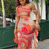 Nibber Beach Vacation Dress Women Colorful Print Sexy Trend See Through Rope Diagonal Collar Patchwork Stretch Party Bodycon