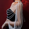 Women Pearl Tank Top Sexy Multiplayer Pearl Tassel Long Sleeve Bra Chains Camisole Necklaces Collar Partywear Crop Tops