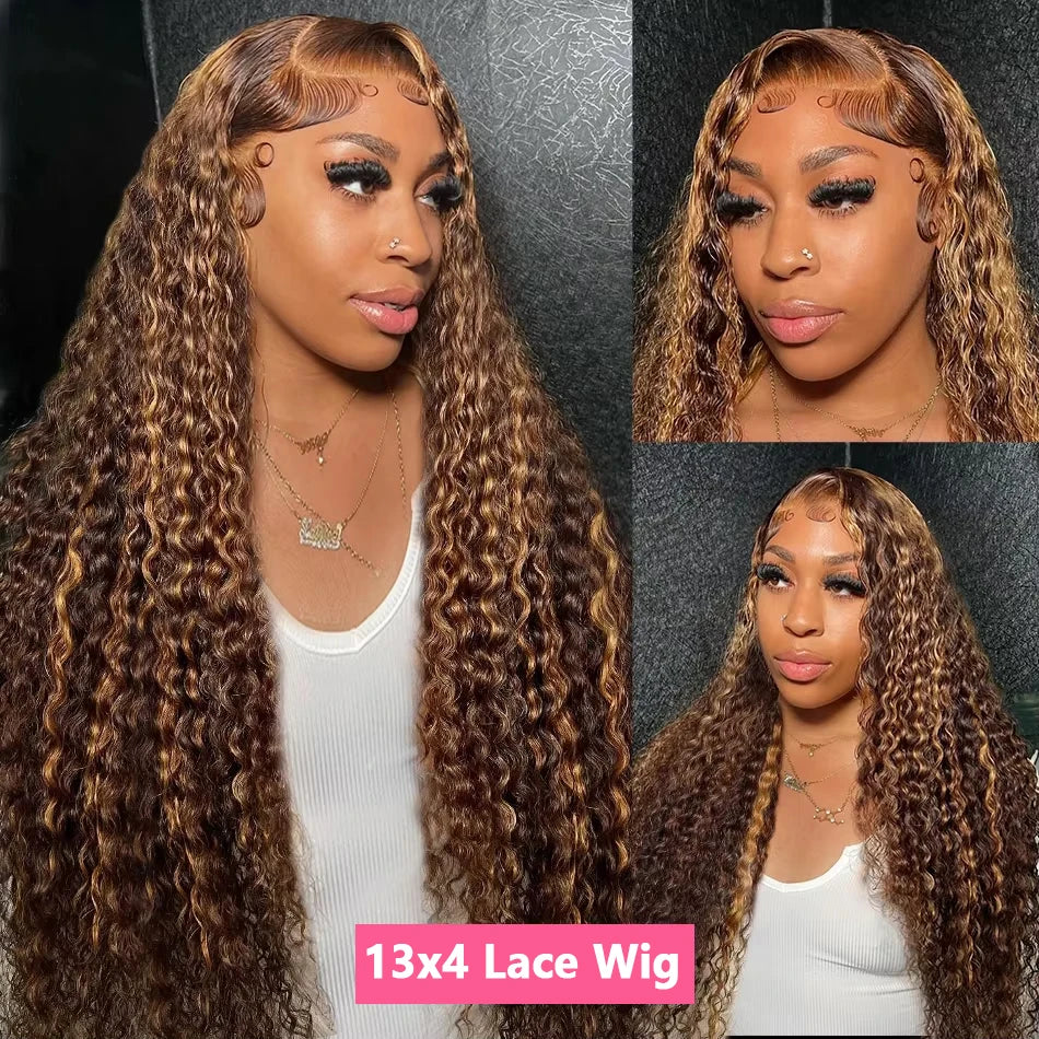 4/27 Highlight Wig Human Hair Deep Wave Hd Lace Wigs 36 Inch Curly Glueless Wigs Human Hair Colored Women Wigs On Clearance Sale