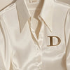 Elegante französische Damen Bluse aus weißem Satin mit Umlegekragen Langarmbluse Herbst/Winter für Frauen Lässig Schlicht Office Lady
