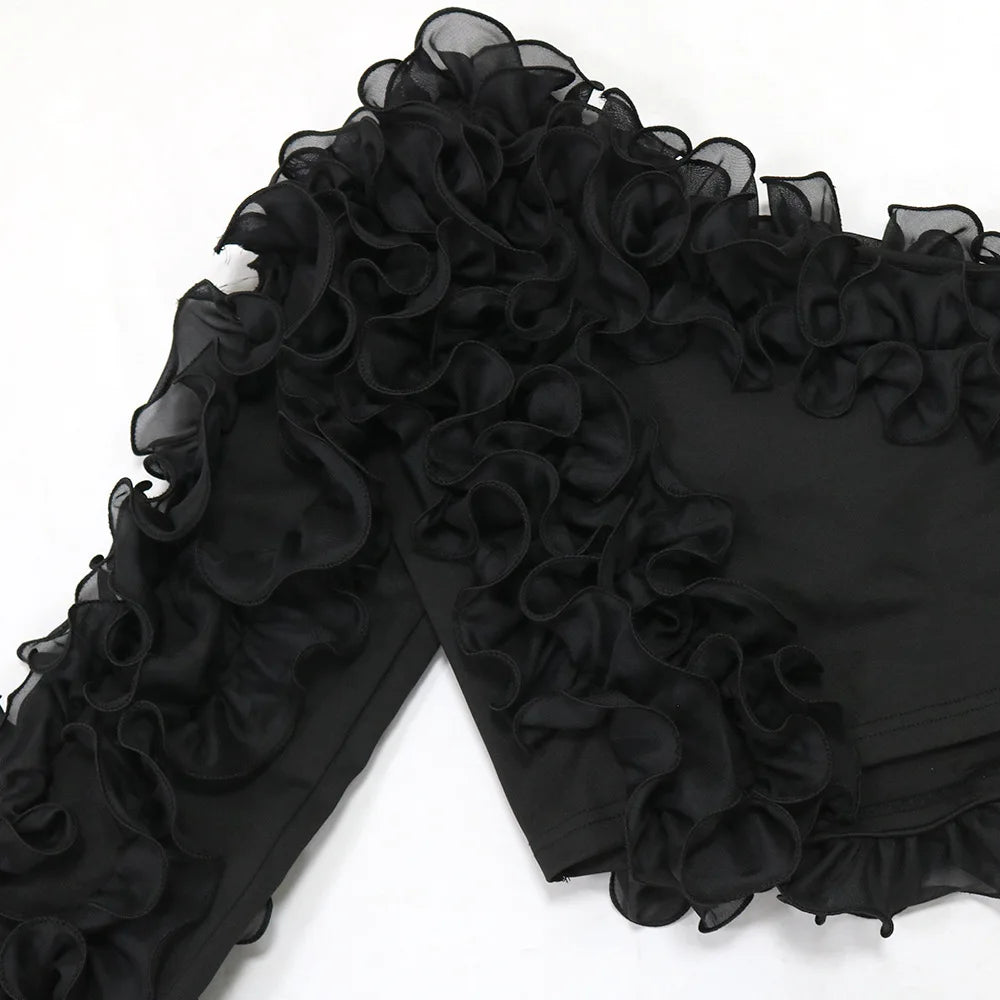 CM.YAYA Damen Rüschen Einärmel Schräger Kragen Tunika Bluse und Hemd Tops 2024 Sommer Streetwear Nachtclub Party Strand Tops