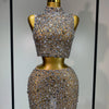 High Quality Sparkling Rhinestone Sexy See Through Blackless Top Skirt Two Pieces Set Woman Luxury Birthday Evening Party Gowns