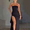 Black Off-shoulder Strapless Backless High Split Maxi Dress For Women Sleeveless Bodycon Club Party Evening Long Dress Clothes
