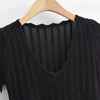 Damen V-Ausschnitt gestricktes Häkel-T-Shirt mit