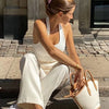 White Halter Sexy Backless Tank Tops for Women Streetwear 2024 Sleeveless Ribbed Knit Vest Top Cropped Feminino