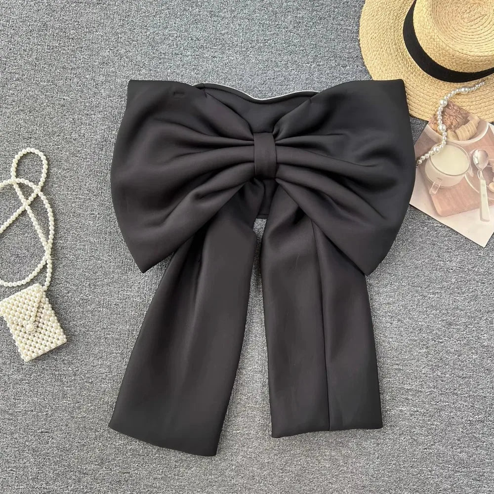 Women Hotsweet Sleeveless Sexy Zipper Chic Three-dimensional Butterfly Bow Slim Strapless Tank Top High Street Autumn Clothing