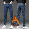 Winter Fleece Dicke Warme Jeans Herren Slim Straight Elastische Denim-Hose Lässige Herrenbekleidung Mode Plüschhose