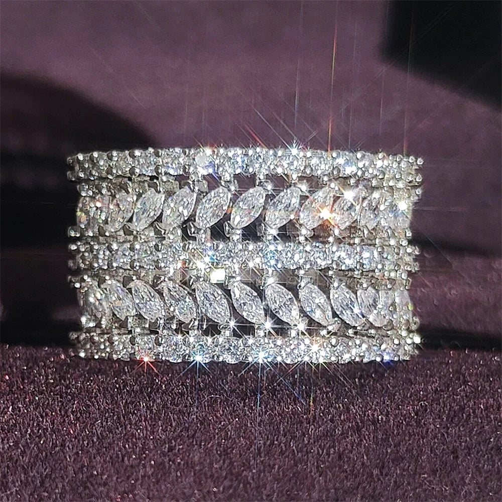 Moonso Trendy Rose Gold Silver Color Marquise Round Eternity Band Ring for Women Anniversary Gift Jewelry Wholesale R7213
