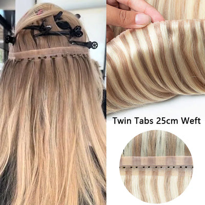 Invisible Hole Flat Pu Tape Human Hair Twin Tabs 25cm Long Tape PU Weft Real Human Hair No Glue Microlink Application 40-50g