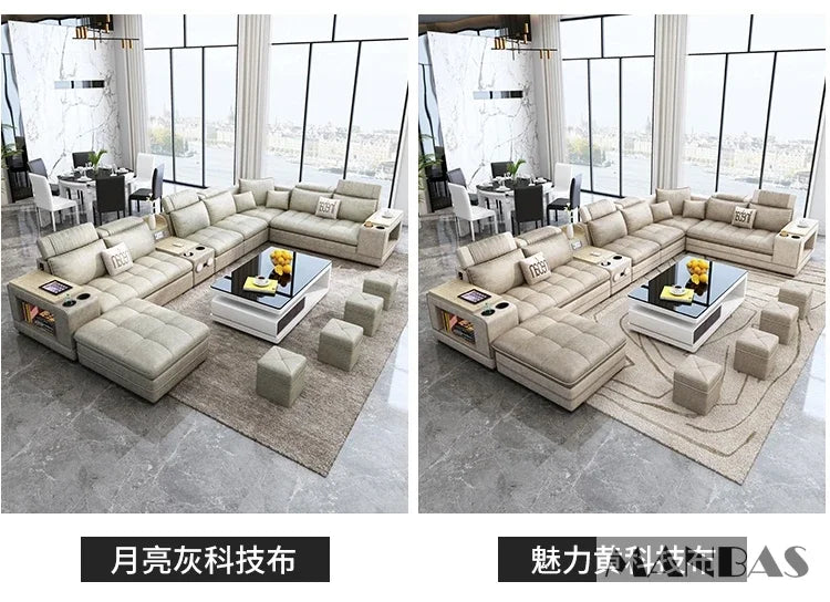 MINGDIBAO Nordische Stoff-Sofagarnitur mit Bluetooth-Lautsprecher & USB – Modernes Modulares Wohnzimmer-Sofa, Großes U-förmiges Ecksofa aus Stoff