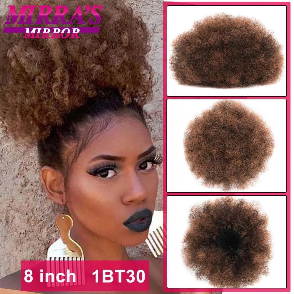 Synthetic Afro Puff Drawstring Ponytail Hair Bun 10 Inch Short Afro Kinkys Curly Afro Bun Extension Hairpieces Large Size