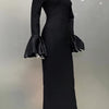 STOCK Shining Diamonds Neck Flare Sleeve Black Long Bandage Dress Elegant Woman Evening Party Dress Cocktail Party Outfit