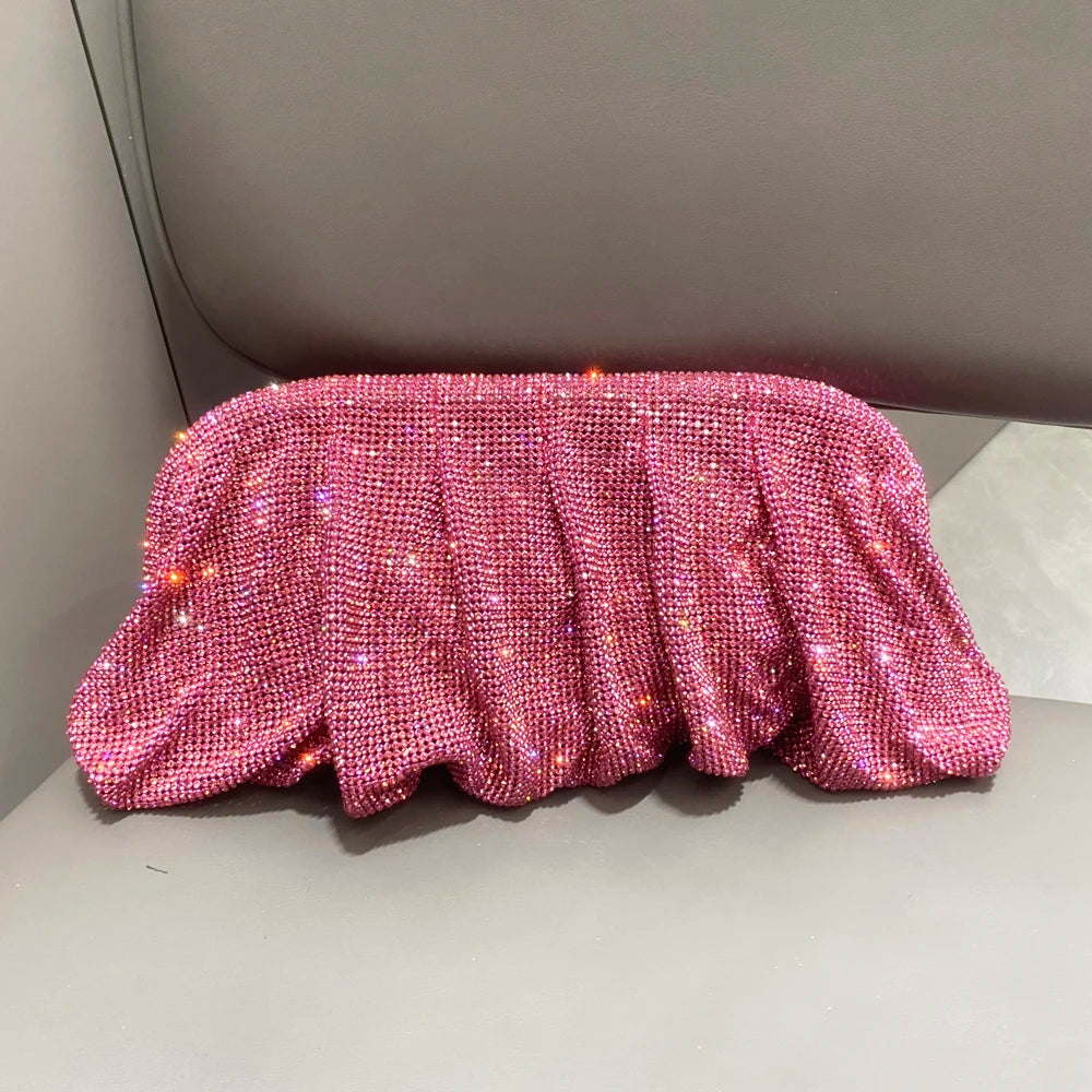 Shiny Rhinestones Handmade Evening Clutch Bags New Folds Purses and Handbags Luxury Designer Wedding Party High Quality