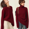 Rollkragenpullover 100% Kaschmir Pullover Damen lose verdickend Anti-Aging Nische Vintage Roter Rundhals-Pullover Damen Langarm