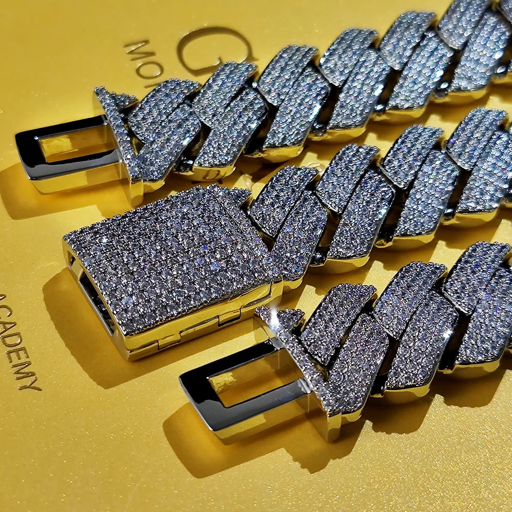 Pass Diamond Test Hip Hop Jewelry VVS1 Stone Shiny 2row 3row Men Women 925 Sterling Silver Necklace Moissanite Cuban Link Chain
