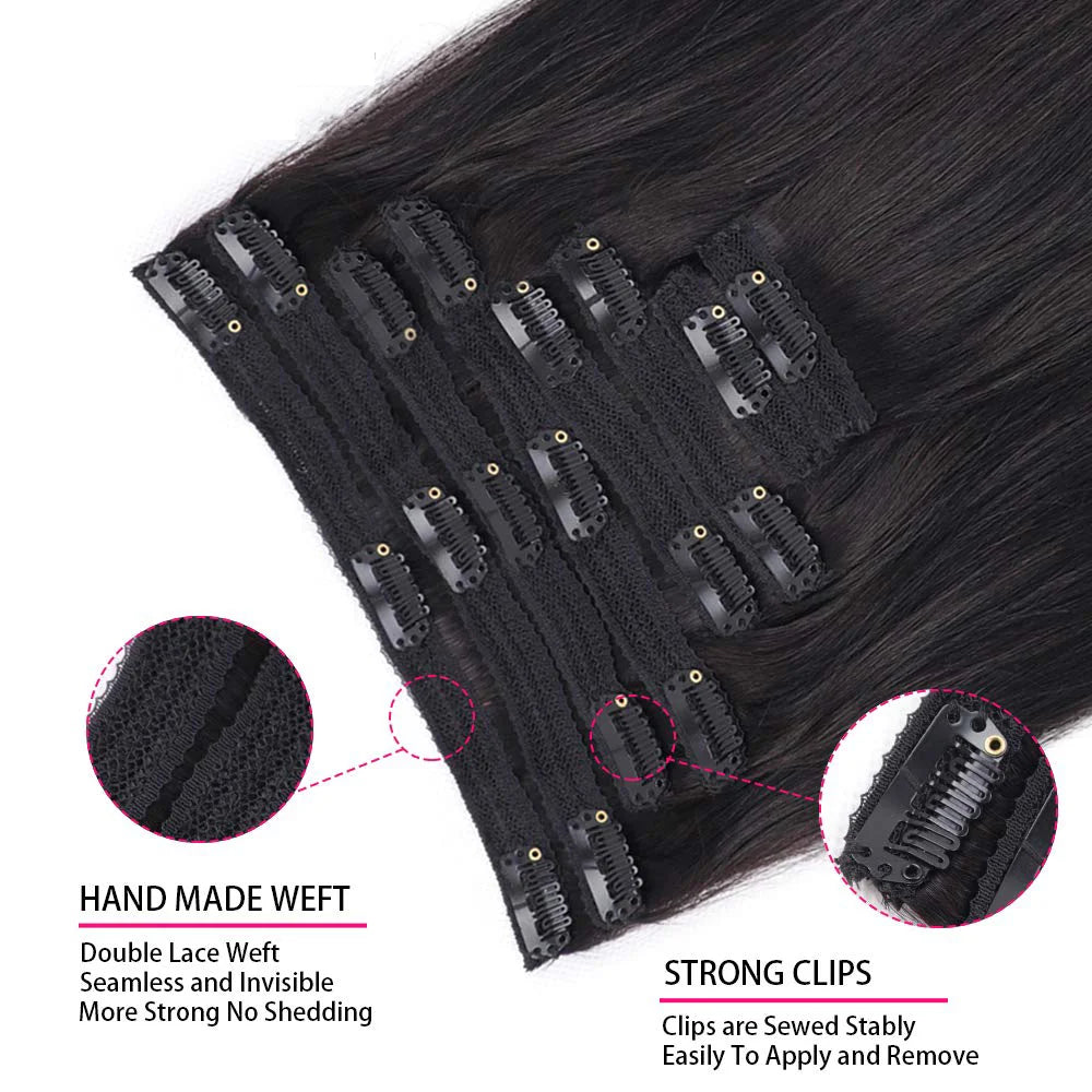 Seamless Clip ins Extensions Human Hair Straight Brazilian Remy Real Natural Hair 8Pcs 120G/Set Clip on Human Hair Extensions