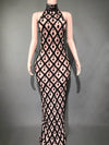 Sparkly Rhinestones Sleeveless Long Dress Elegant Dark Mesh Celebrate Evening Wedding Prom Gown Birthday Dress Photograph Wear