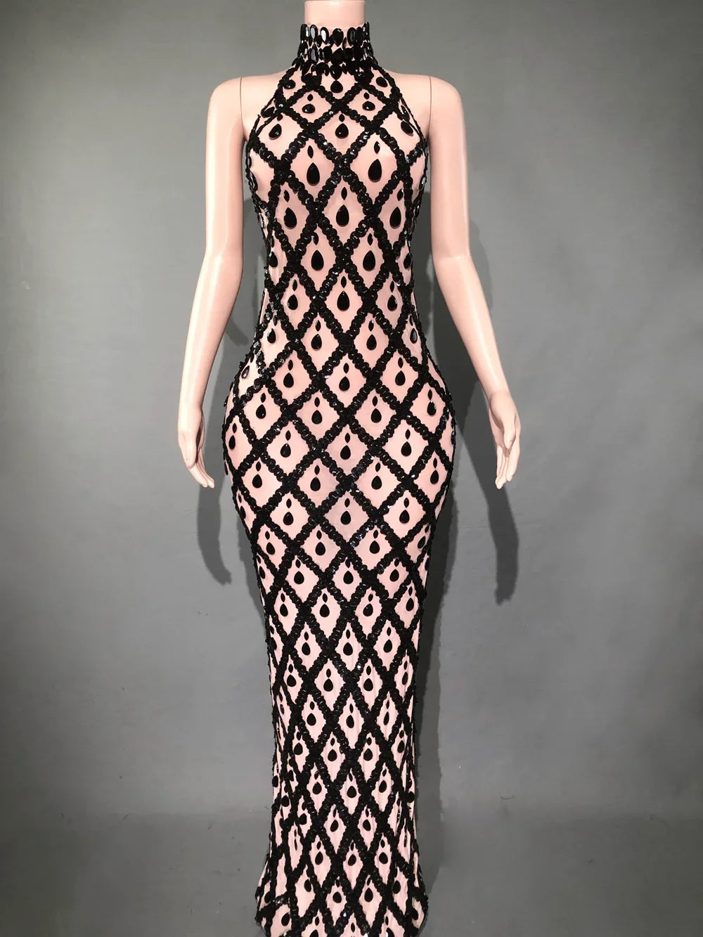 Sparkly Rhinestones Sleeveless Long Dress Elegant Dark Mesh Celebrate Evening Wedding Prom Gown Birthday Dress Photograph Wear