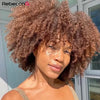 250D Braun Afro Kinky Curly Echthaarperücken mit Pony Zum Tragen Glueless Perücke Remy Brasilianische Kurze Lockige Echthaarperücke