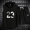 Summer New Men's Sleeveless Hooded T-shirt+shorts pants Sports two-piece set gym  Fashion  Casual Men Women Sports Two Piece Set