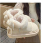 Bow Knot Short Ankle Snow Boots Women Winter Plush And Thick Insulation Waterproof PU Cotton Household Shoes Home Slipper Women