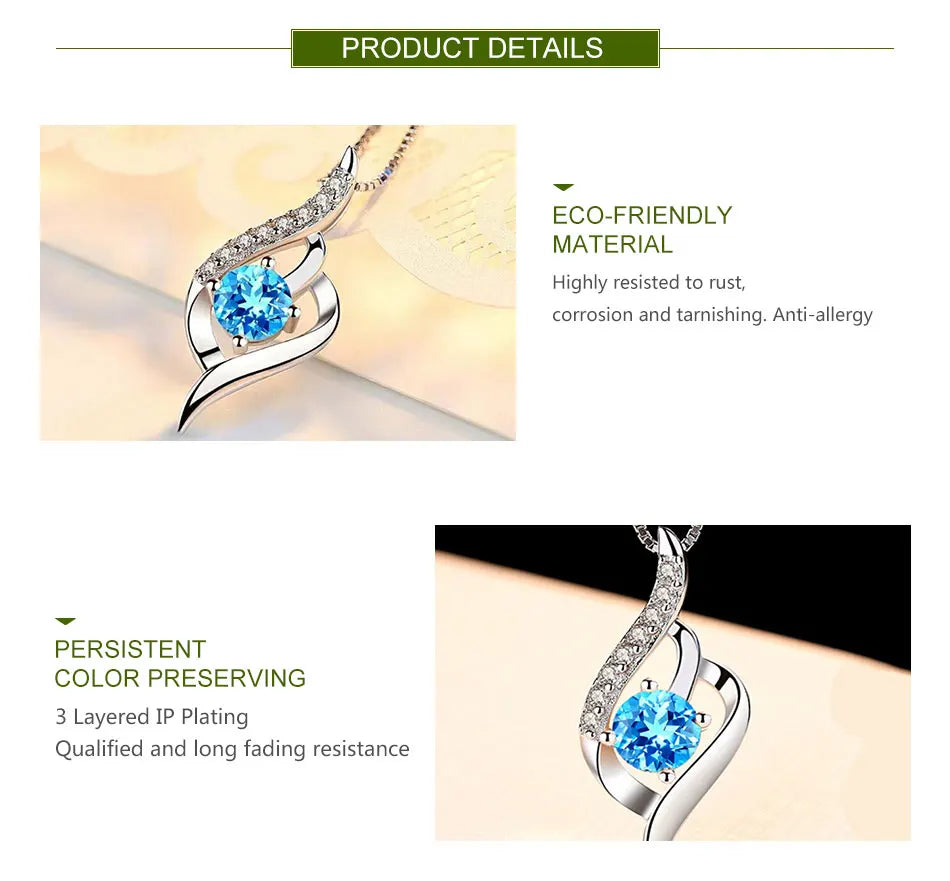 ZDADAN 925 Silver Blue Crystal Necklace Chain For Women Wedding Jewelry