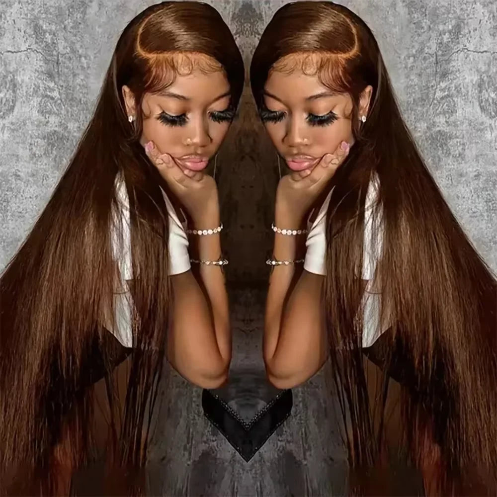 Bone Straight 13x6 Lace Frontal Wig 18-46 Inch 220 Density #4 Chocolate Brown HD Lace Front Brazilian Human Hair Wig For Women